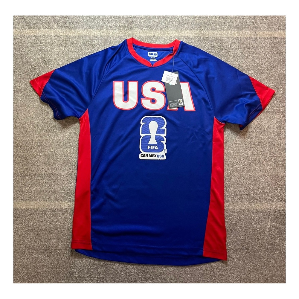 FIFA World Cup 2026 USA Soccer Jersey Blue Red Mens Medium NWT 26 Logo Official